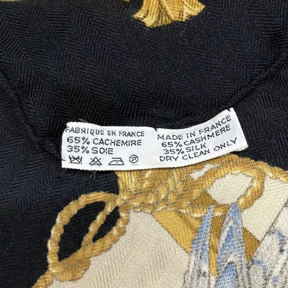 Auth HERMES Carre 90 - Beige Black Multi Cashmere Silk Scarf - Picture 8 of 9